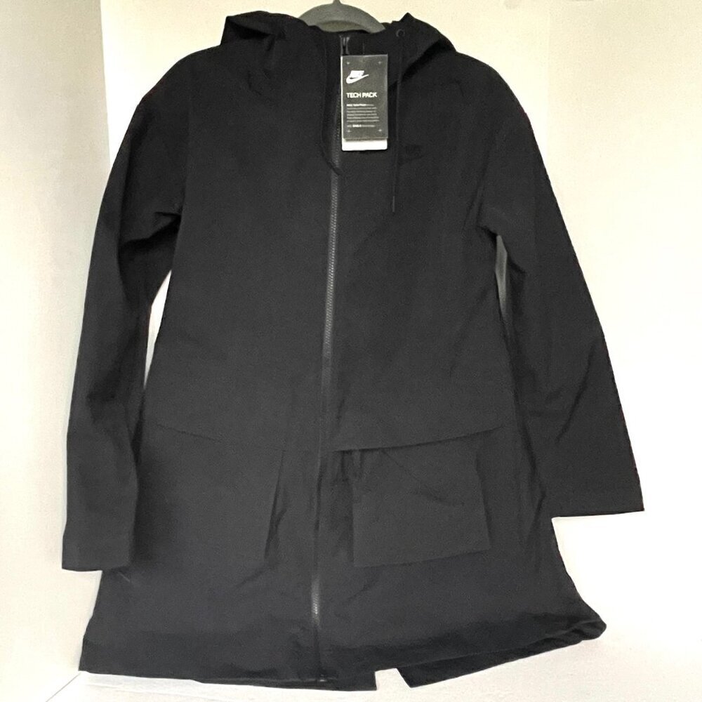Nike Hooded Parka Jacket Women’s Small Black Water Resistant Packable Midi Coat